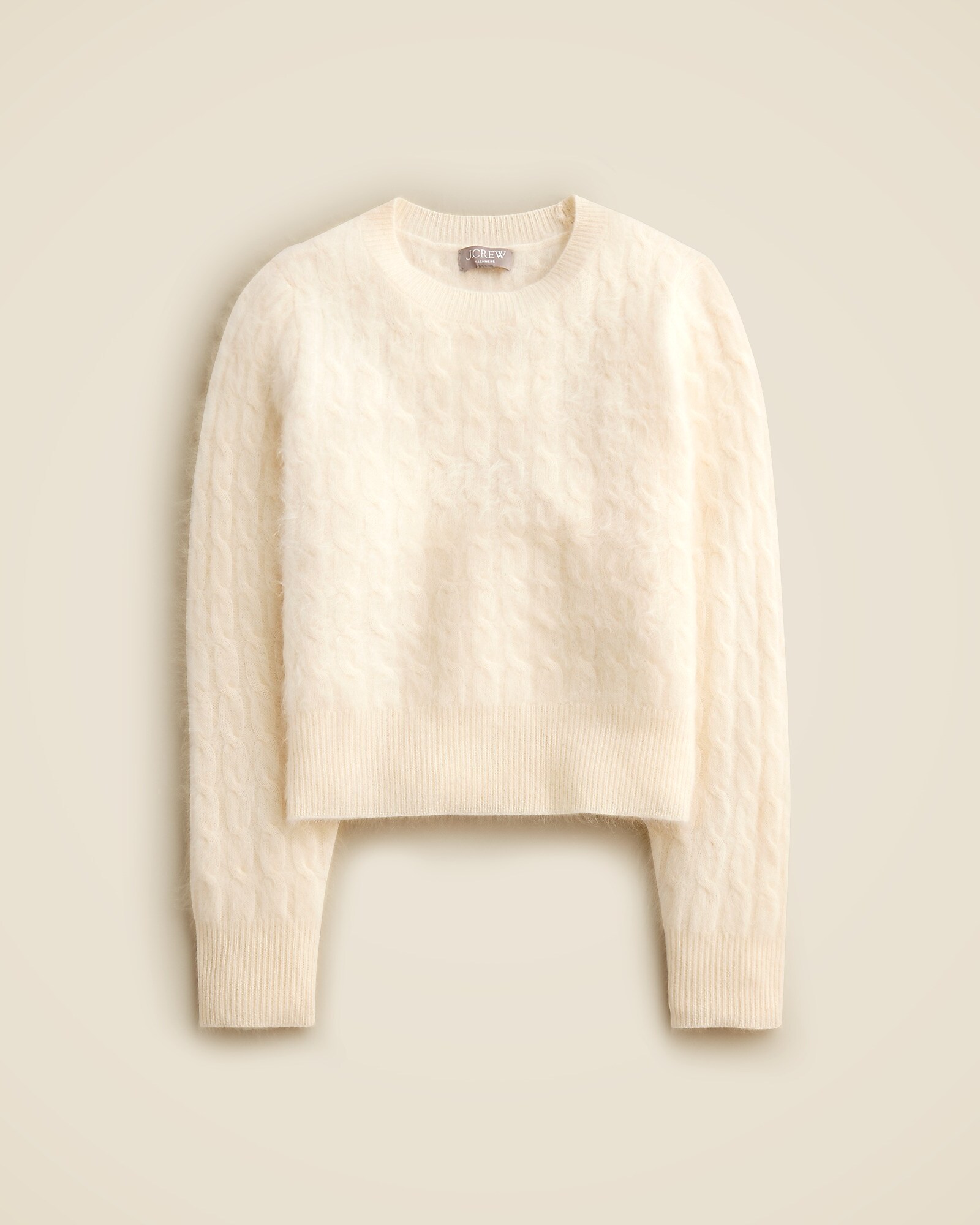 Brushed Cashmere Shrunken Cable-knit Crewneck Sweater For Women