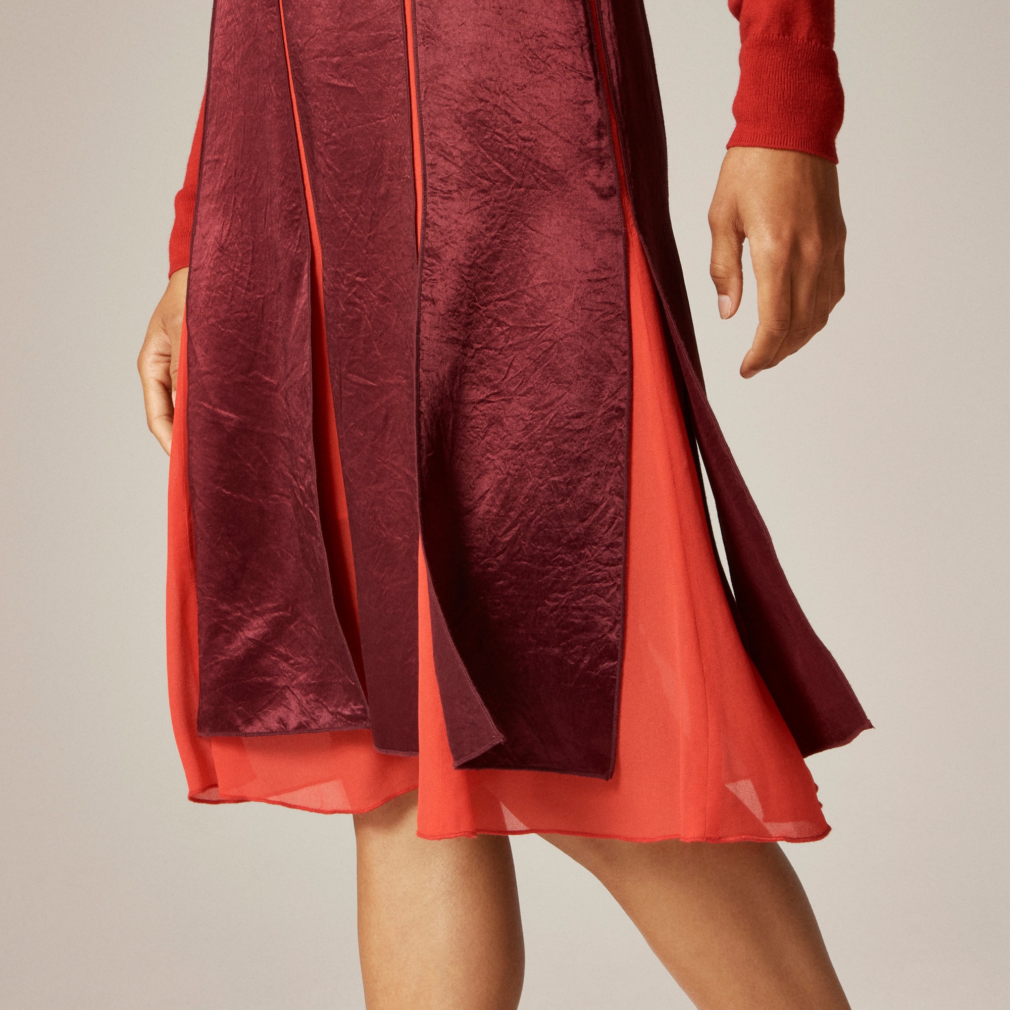 Paneled Midi Slip Skirt In Textured Satin Chiffon For Women | J.Crew