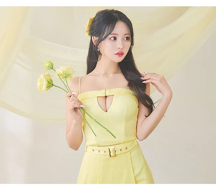 即日発送】送料無料！ワッフルイエローキャミソールセットアップ