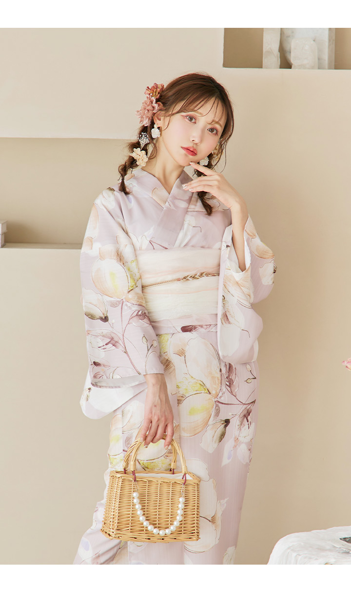 即日発送！】大人くすみピンクx牡丹浴衣 【浴衣3点セット 浴衣/帯