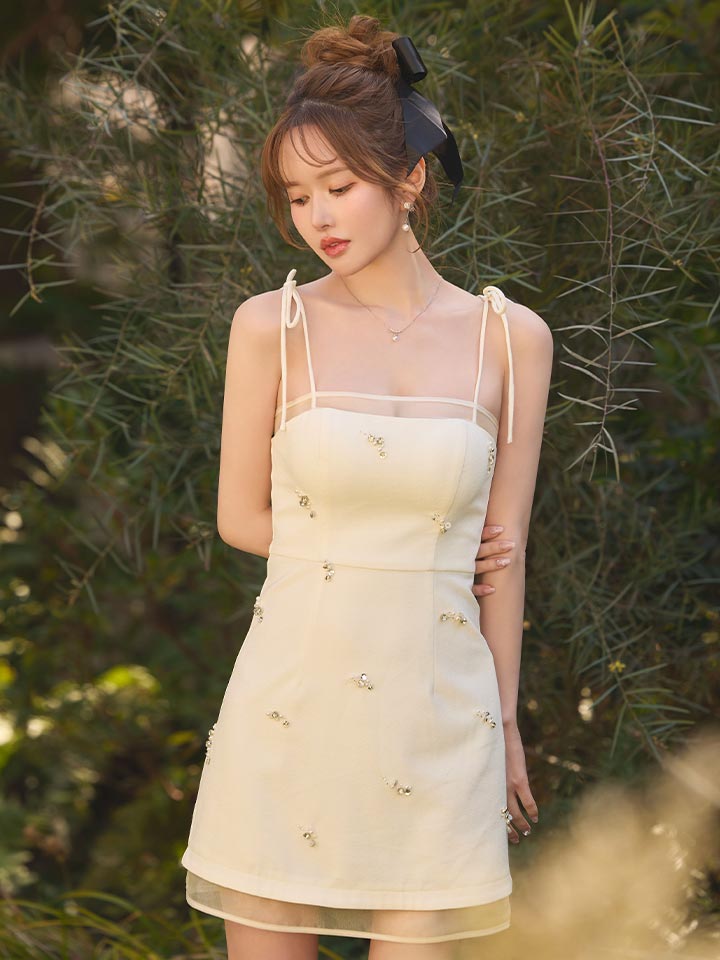 送料無料!シフォンビジューキャミソールミニドレス/キャバドレス【XS-L