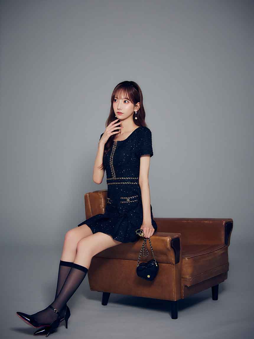 ツイードチェーンプリーツミニドレス/キャバドレス【SB】【XS-XLサイズ