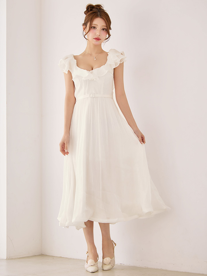 sifeel/シフィール】フリルショルダーミディアムワンピースドレス