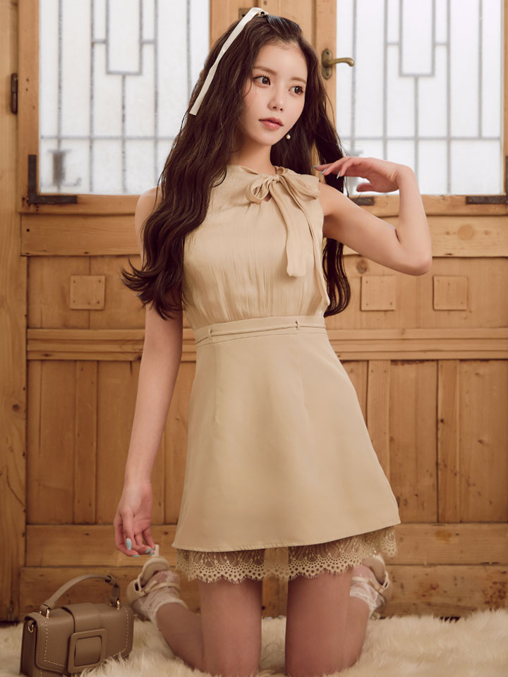 シフォンリボンレースミニドレス/キャバドレス【XS-Mサイズ/1カラー