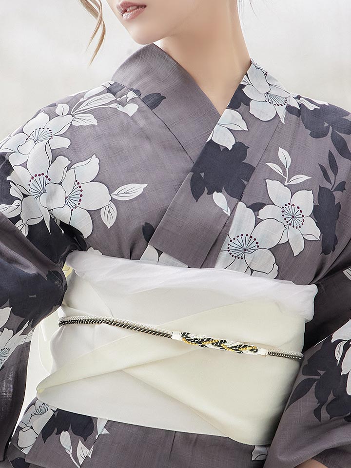 即日発送】【浴衣】クラシカルグレーの百合浴衣 【浴衣3点セット 浴衣