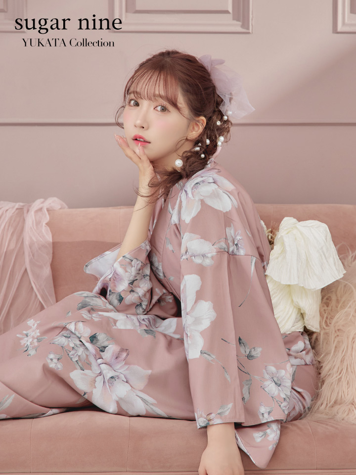 即日発送】大人スウィート/ピンク地フラワー浴衣【浴衣3点セット 浴衣