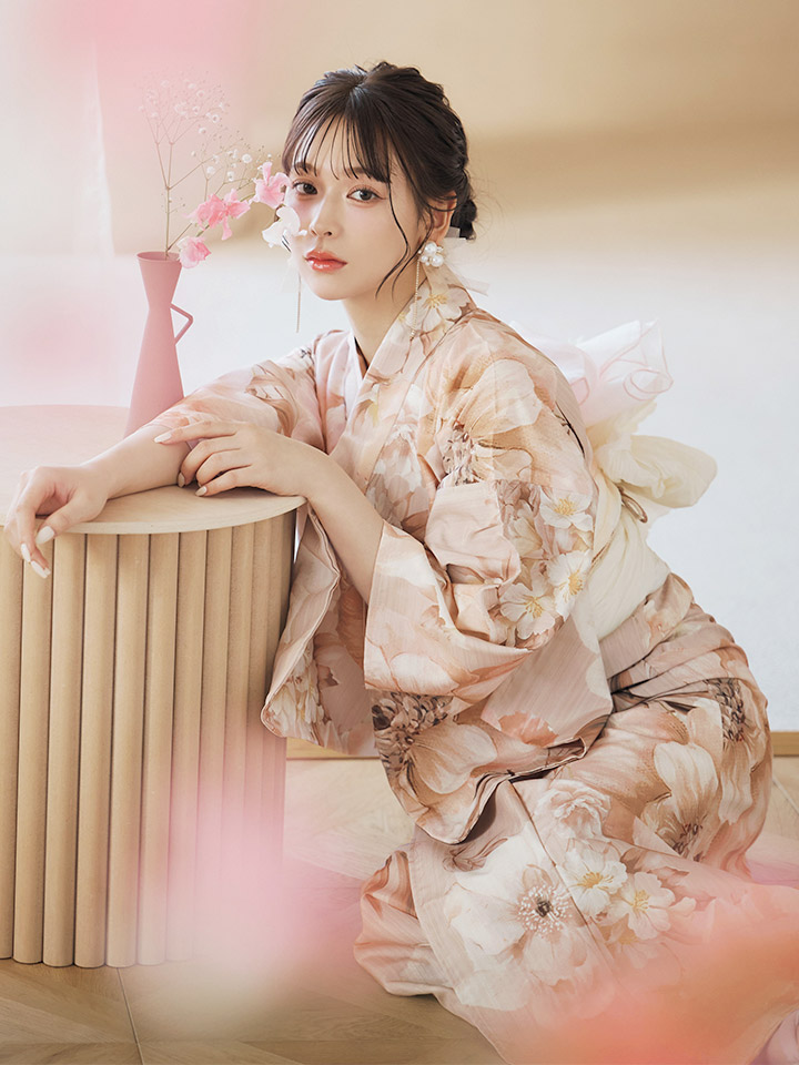 即日発送！】くすみピンクスウィート浴衣 【浴衣3点セット 浴衣/帯