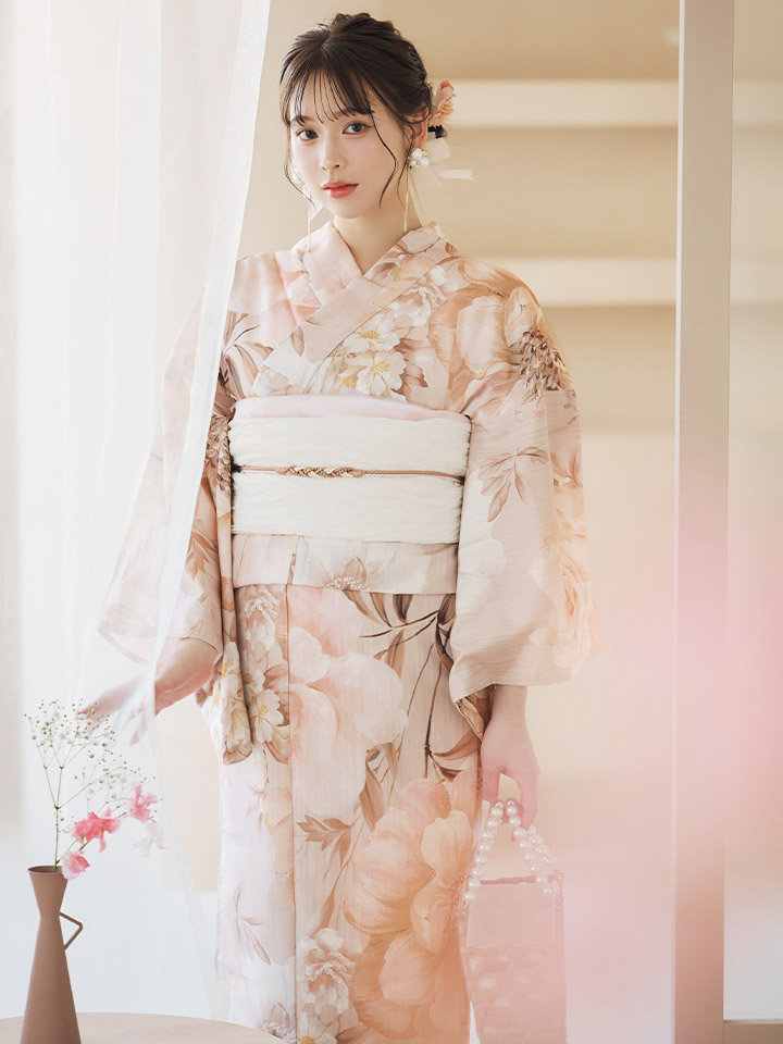 即日発送！】くすみピンクスウィート浴衣 【浴衣3点セット 浴衣/帯