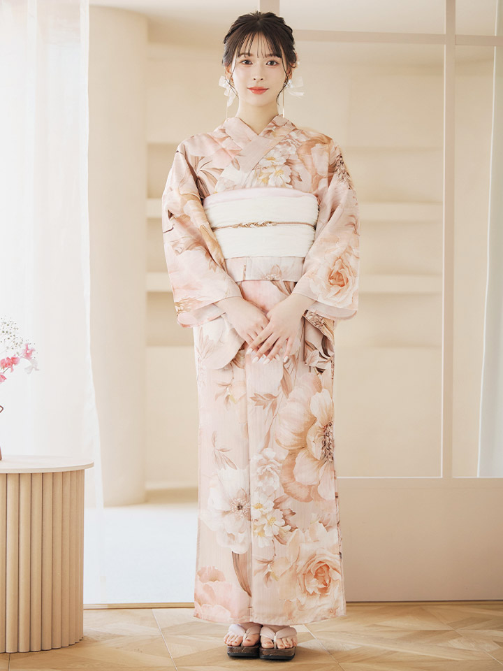 即日発送！】くすみピンクスウィート浴衣 【浴衣3点セット 浴衣/帯