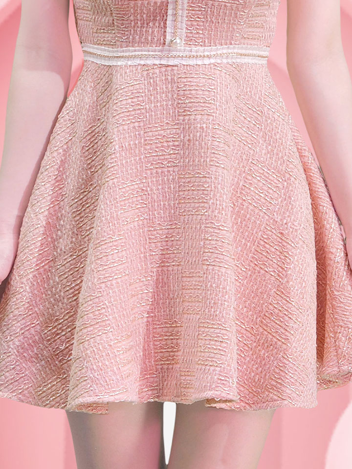 JENNNY】フレアキャミソールドレス/ツイード/レース/谷間見せ/背中見せ