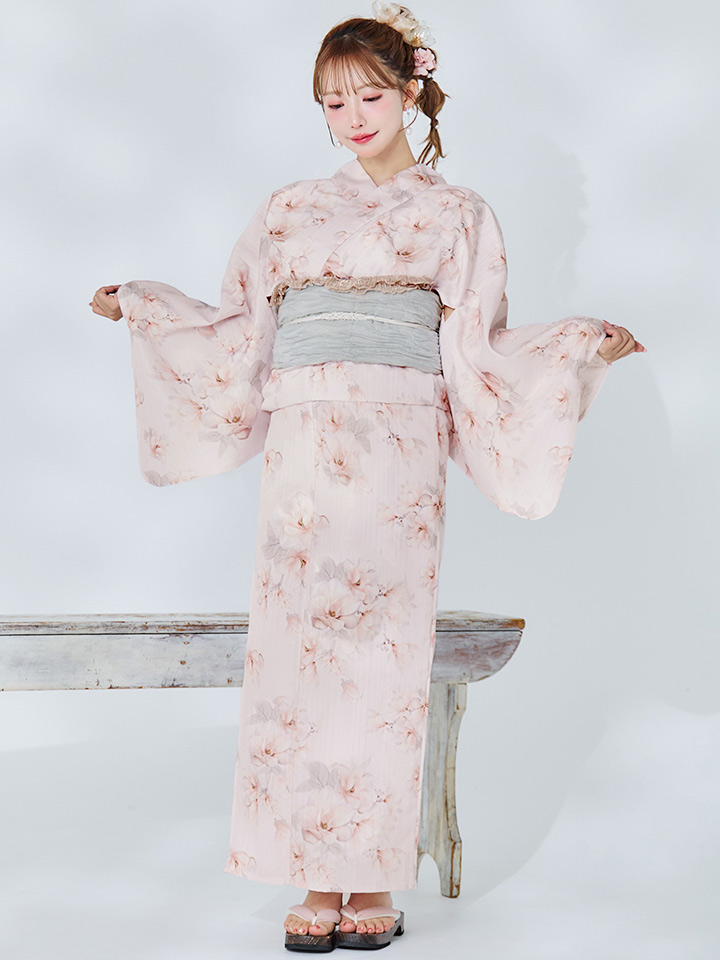 即日発送】【MISTREASSコラボ】ふんわり淡桃に咲くマグノリア浴衣