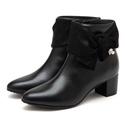 ビジューアクセントターバンリボンショートブーツ(M ブラック