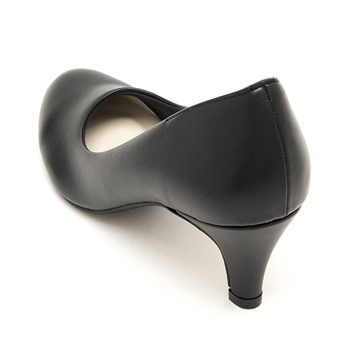 グレー 光沢 ラウンドトゥ パンプス ラウンドトゥプレーン<ふわさら>痛くないパンプス(25.5cm ブラック