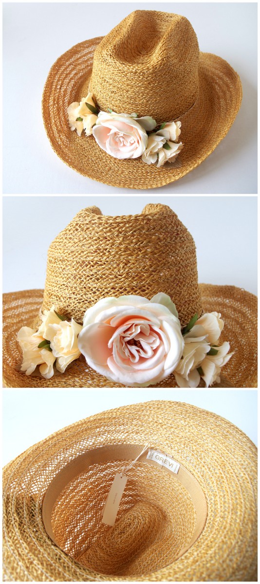grevi 中折れ】ストローハット バラ フラワー グレヴィの麦わら帽子