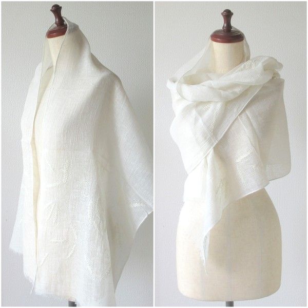 リネン ストール 大判 刺繍 春 春物 スカーフ 麻 花柄 Chunni 夏 春夏