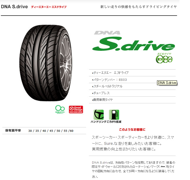 ヨコハマタイヤ ディーエヌエー エスドライブ ES03 195/55R16 87V