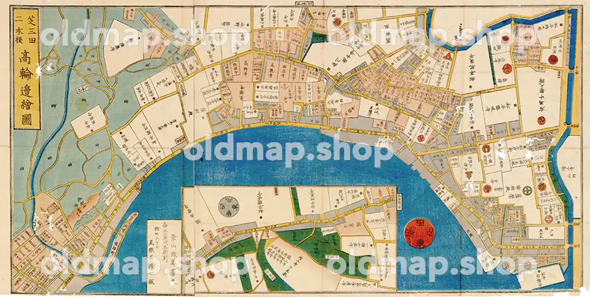 芝三田二本榎 高輪辺絵図 嘉永3年(1850) – 江戸切絵図 – 古地図素材