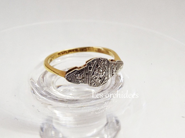 アンティーク エドワーディアン ダイヤモンド3石 プラチナ＆18金