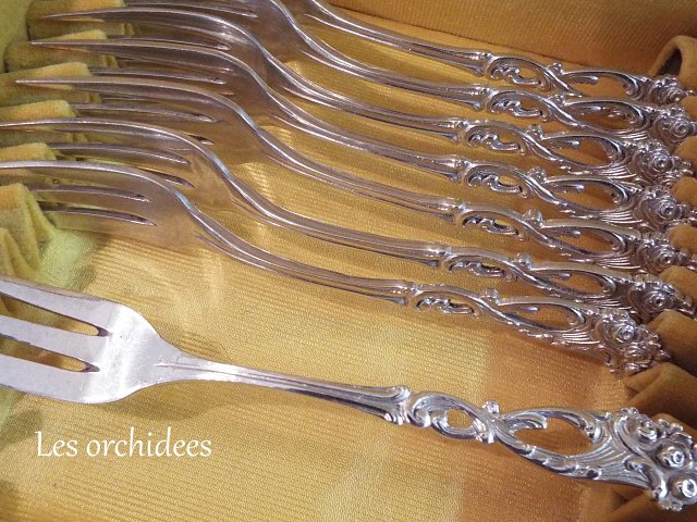 ドイツアンティーク 純銀 sv800 ケーキフォーク 薔薇 オルキデ 恵比寿