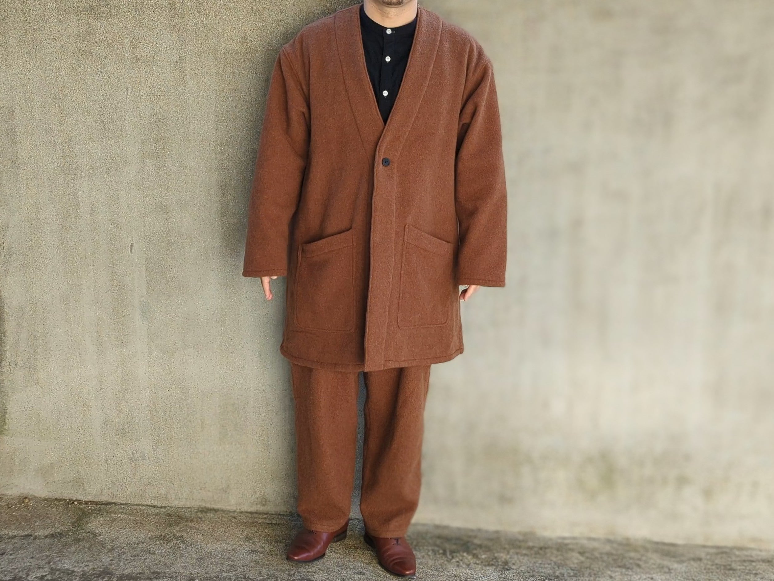 OSOCU＞尾州ウール 毛七 ノーカラージャケット 再生羊毛（リサイクル