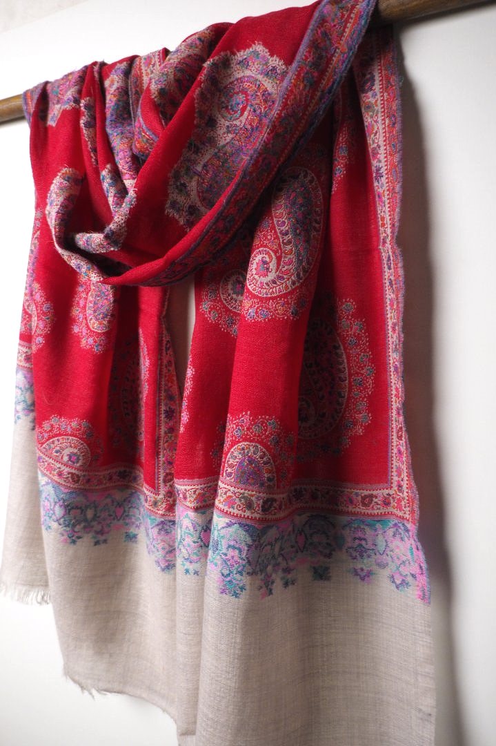 インド カシミール地方 カニ織ウールストール - アジアの布専門店