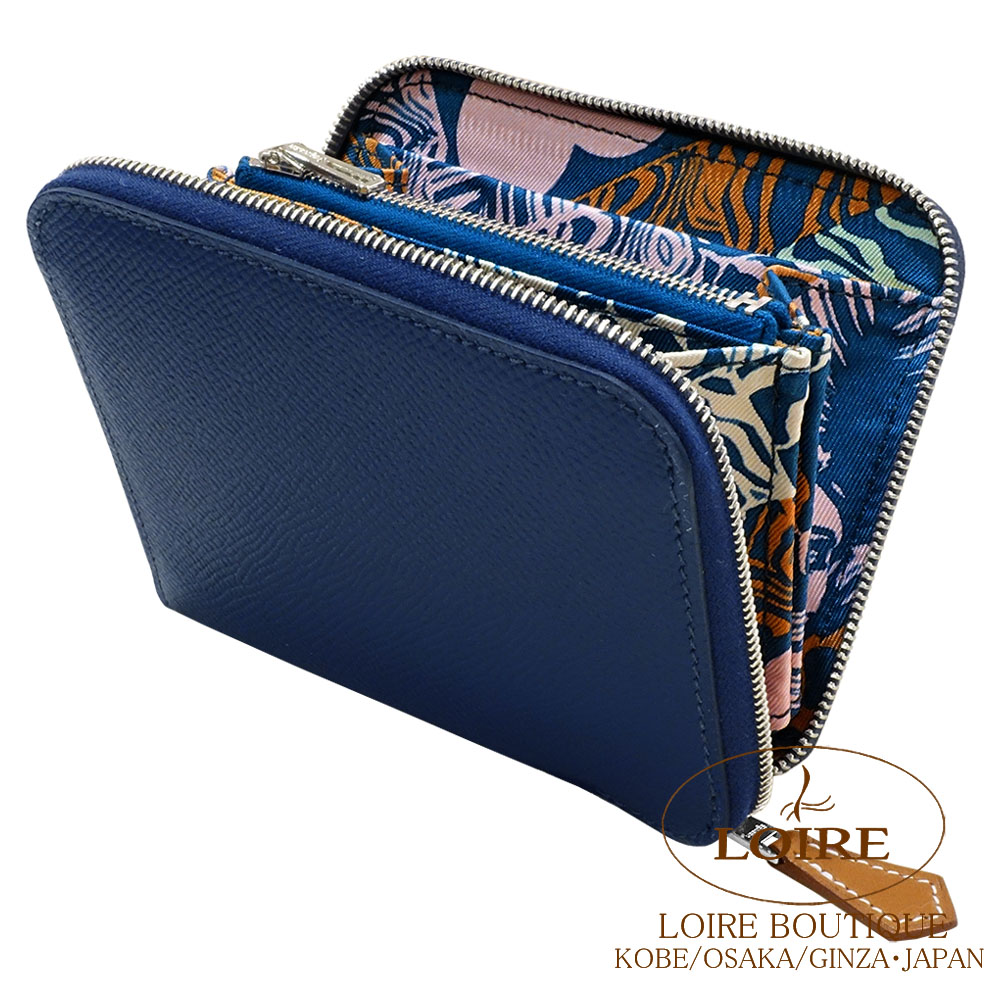 【極美品】エルメス アザップシルクイン ネイビー系 ラウンドファスナー C刻印 HERMES エルメス ラウンドファスナー 財布 アザップ シルクイン