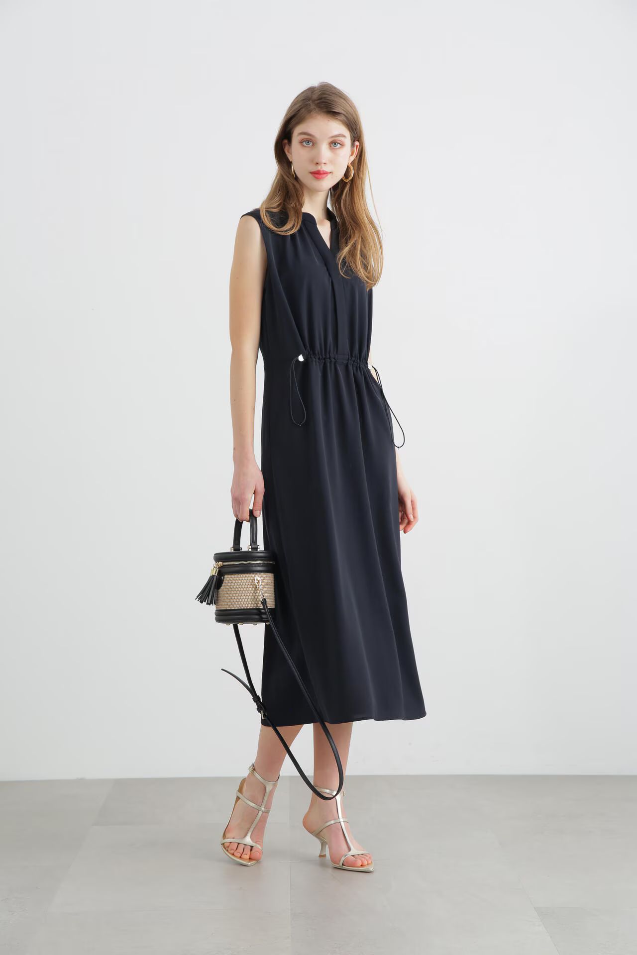 PINKY&DIANNE - 2WAYストレッチシャツカラーワンピース (ネイビー