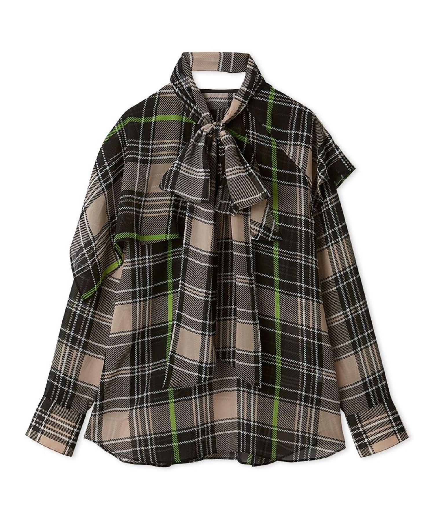 Mila Owen - チェックボウタイブラウス (BLK) ポリエステル /ボウタイ