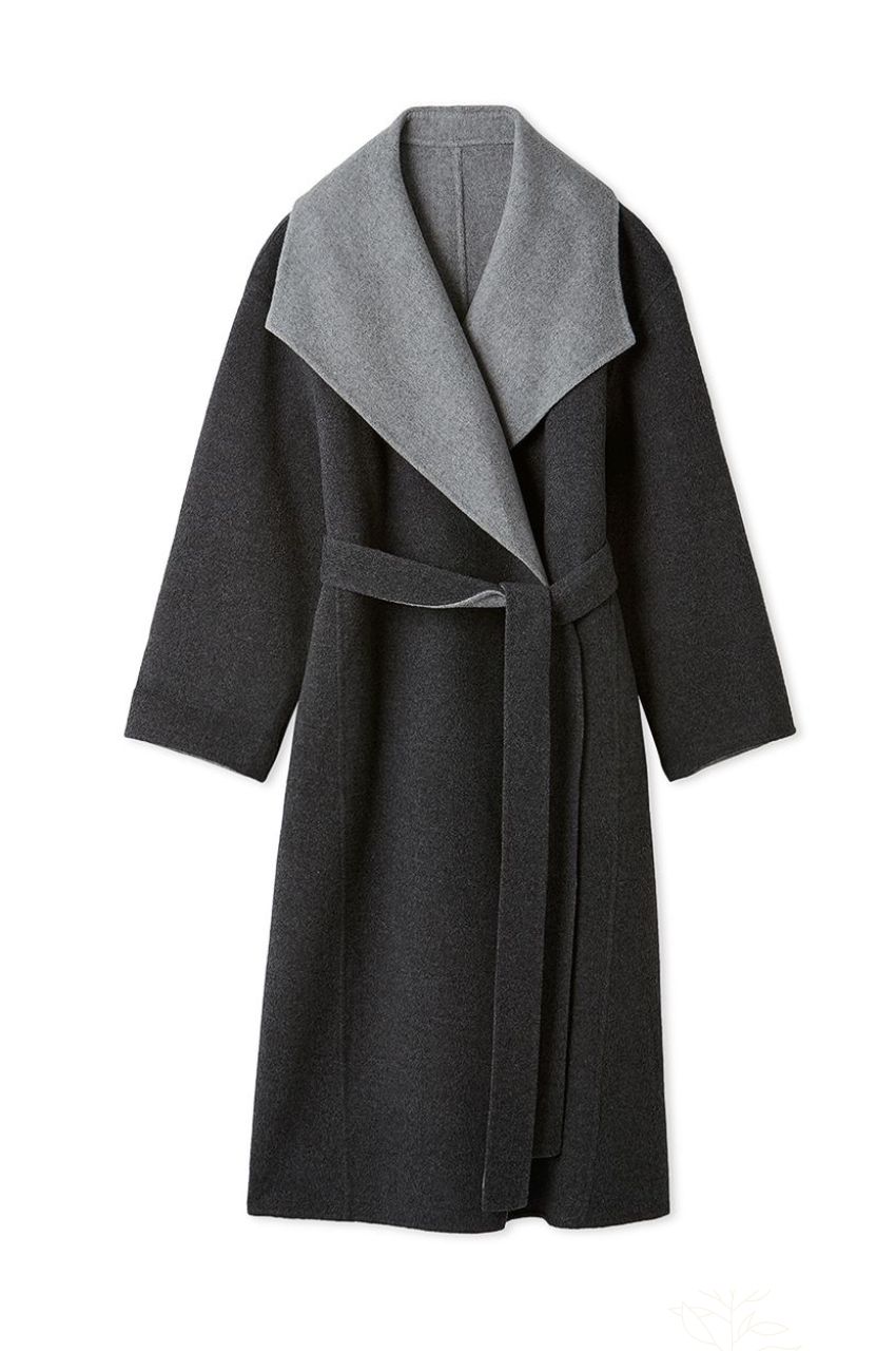 FRAY I.D - リバーロングコート (グレー) ウール / ショールカラー