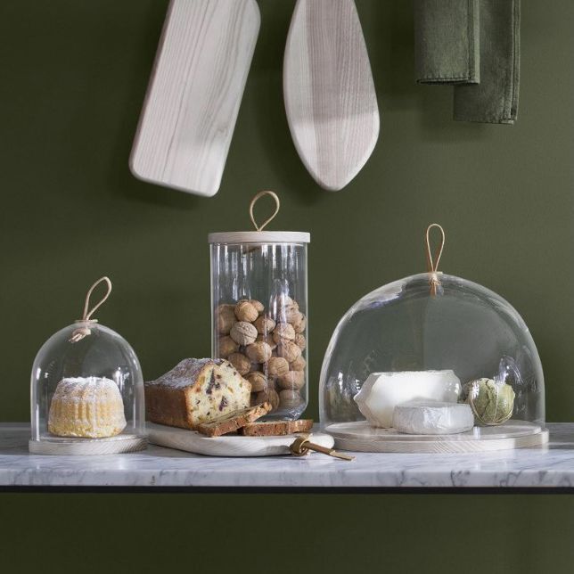 LSA】IVALO ガラスドーム 22cm ガラス製 木 ケーキドーム レザー Ivalo