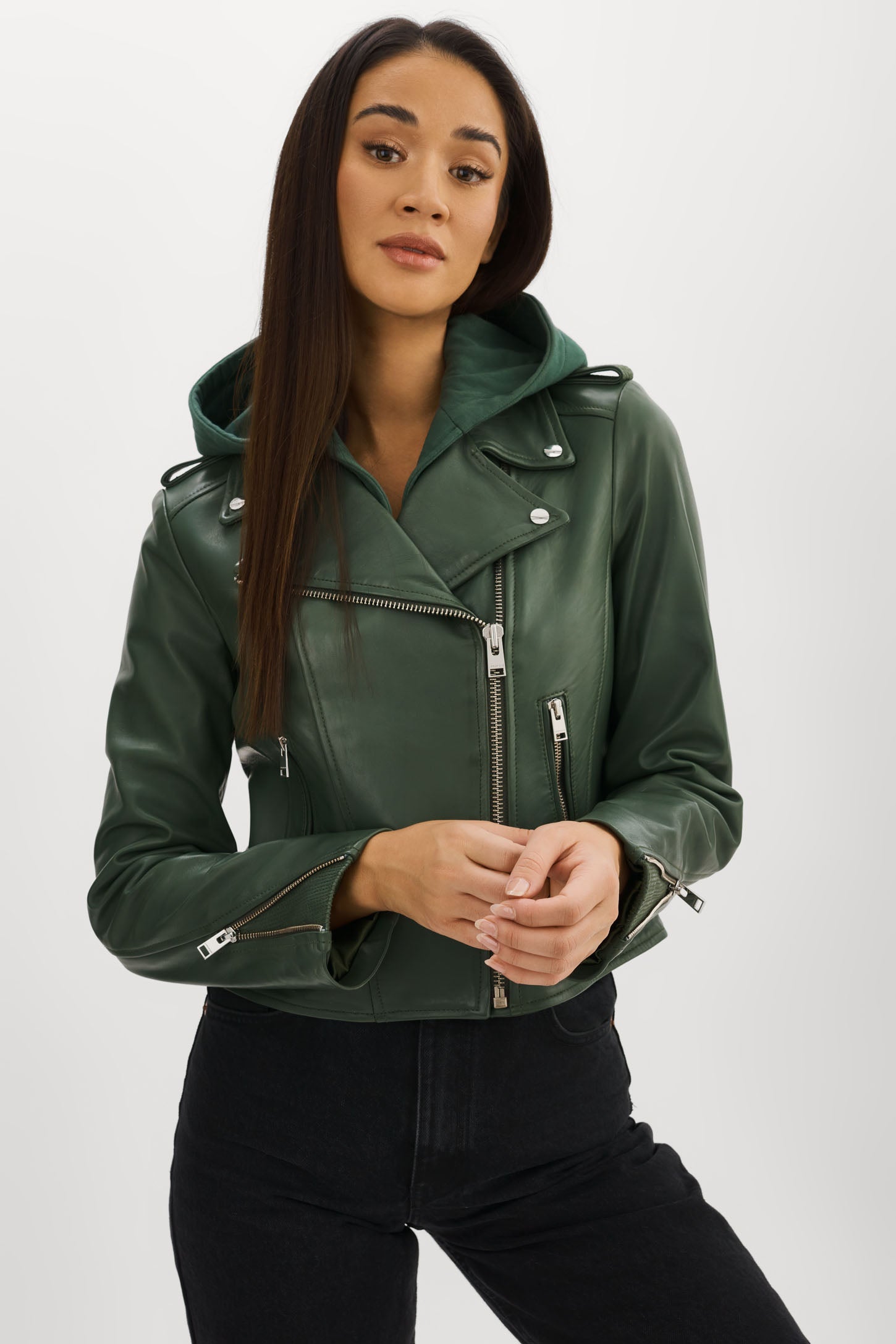 HOLY | Leather Biker Jacket with Removable Hood – LAMARQUE