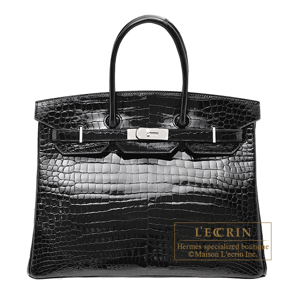 エルメス バーキン35 ブラック クロコダイル ポロサス シルバー金具