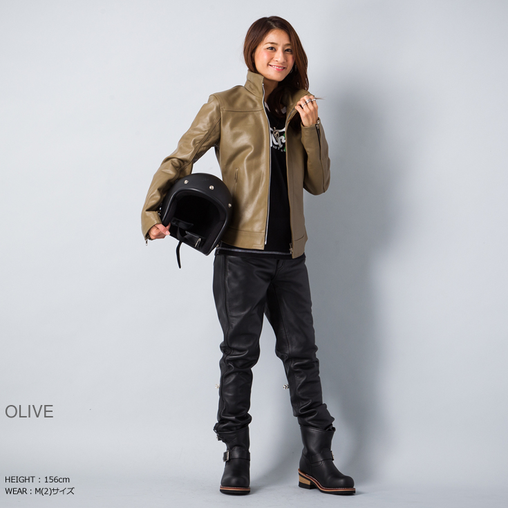 Horn Works 本革 ハイネックシングルライダースジャケット レディース