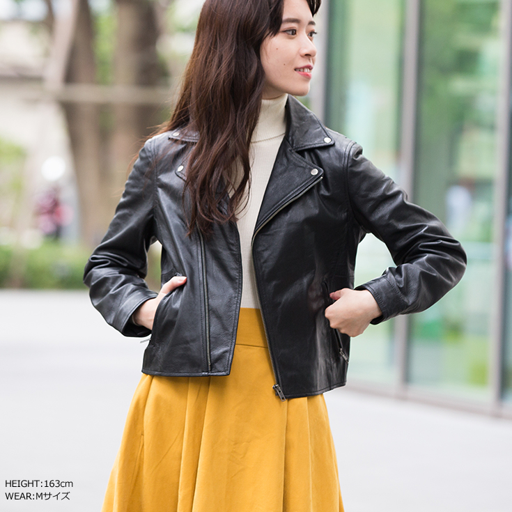 LIUGOO ZERO WASTE 本革 ダブルライダースジャケット レディース