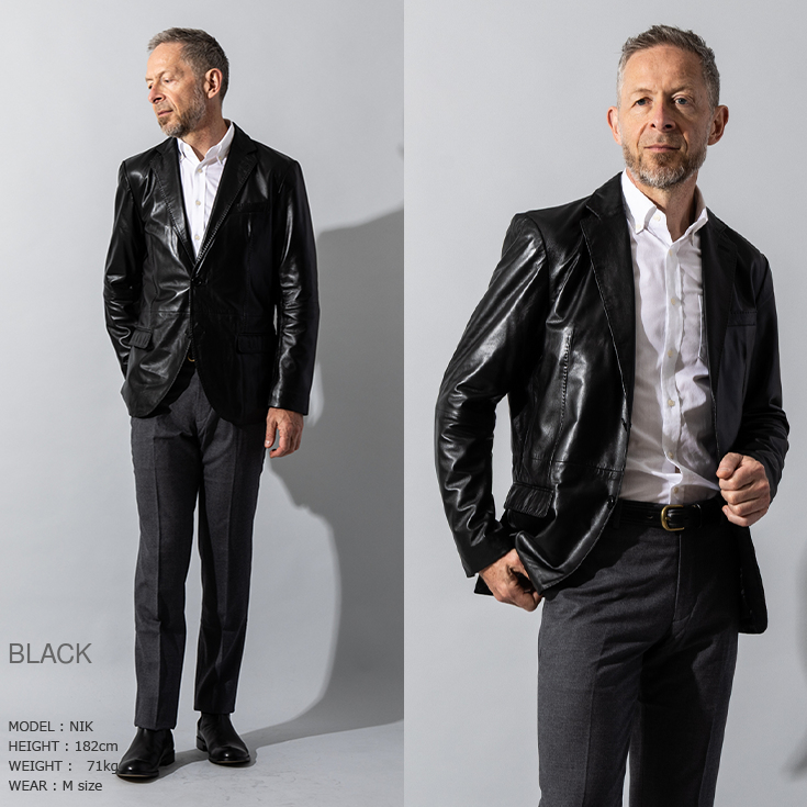 LIUGOO 本革 2ボタン テーラードジャケット レギュラーフィット