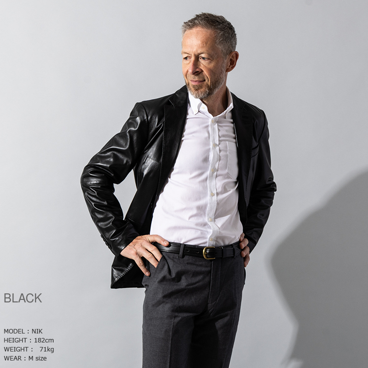 LIUGOO 本革 2ボタン テーラードジャケット レギュラーフィット