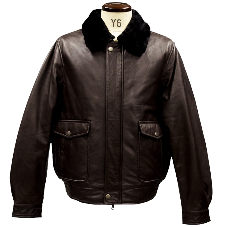 LIUGOO 本革 襟ボアレザーブルゾン ボンバージャケット メンズ
