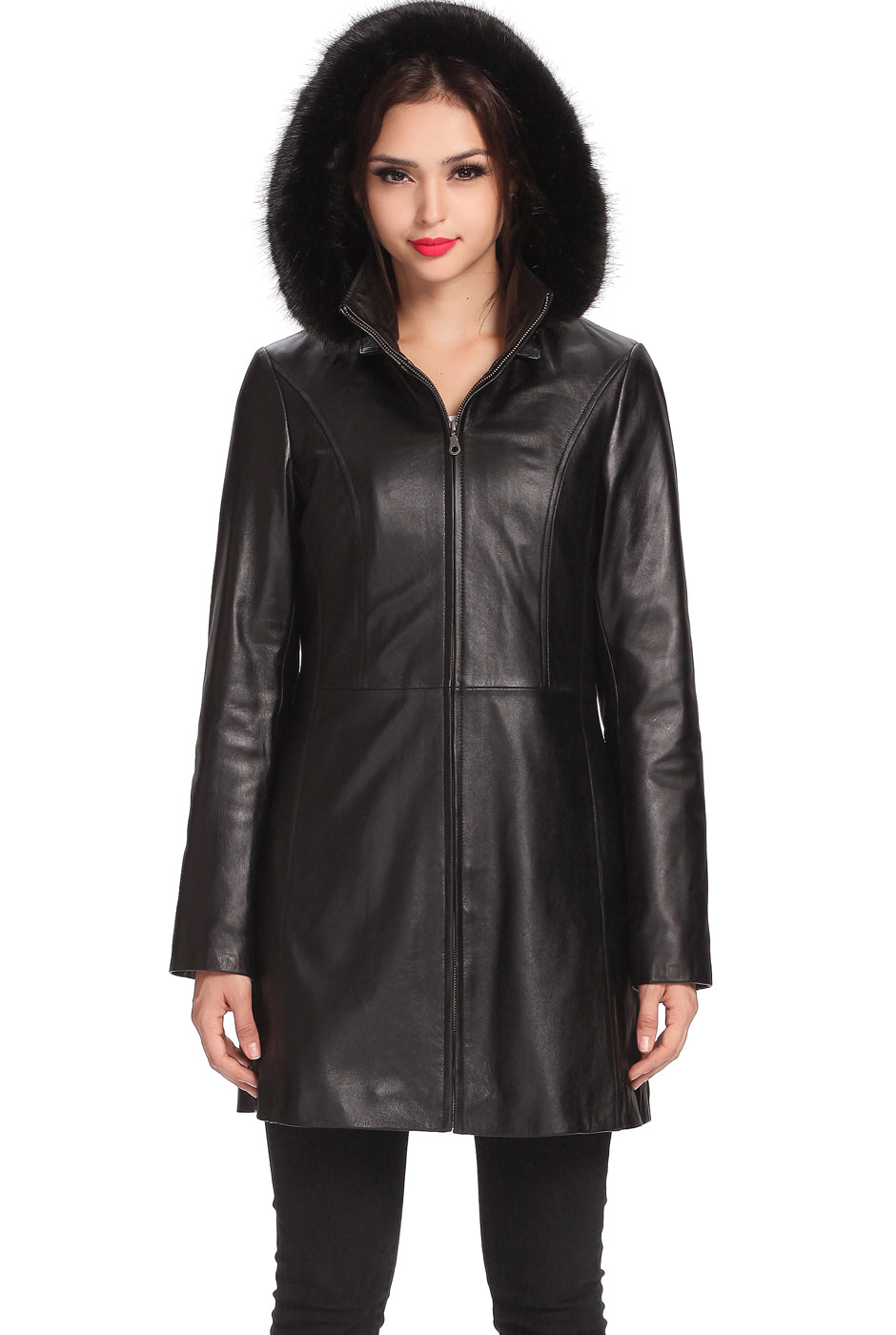 BGSD Women Irene Hooded Lambskin Leather Coat – Luxury Lane