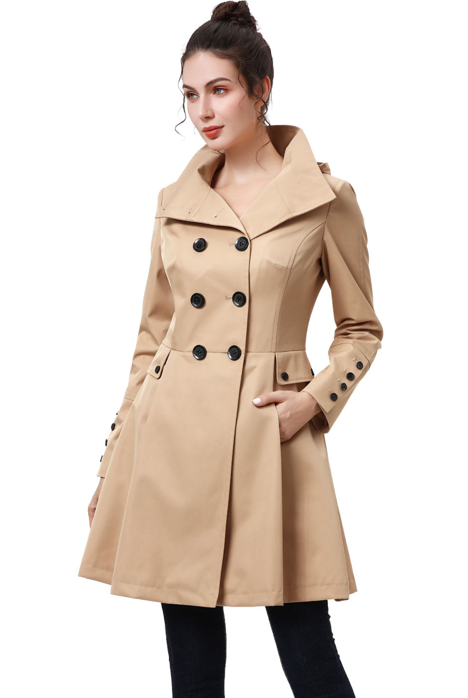 BGSD Women Kayla Waterproof Hooded Mid Length Trench Coat – Luxury