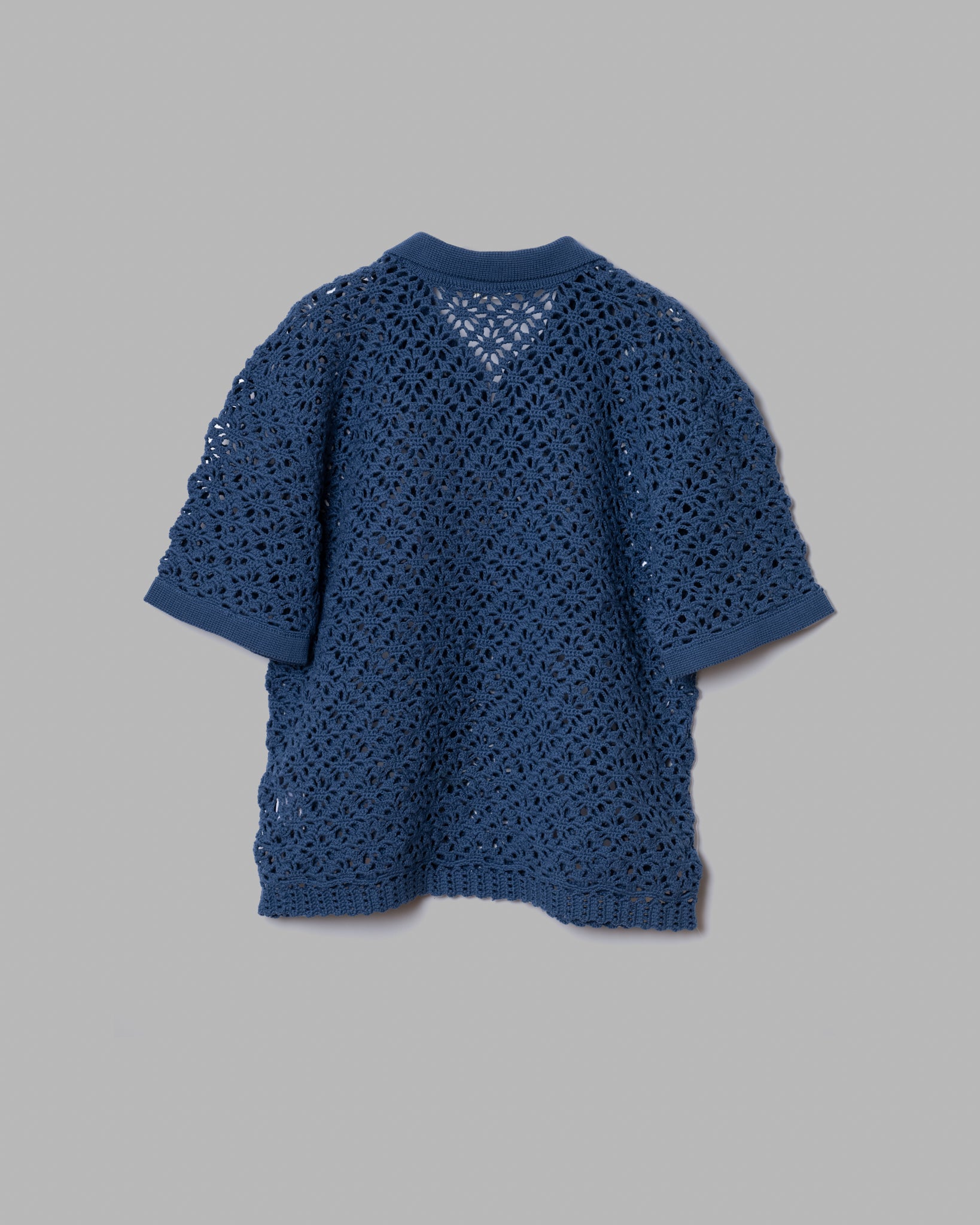 CROCHET HAND KNIT SKIPPER POLO (LOOSE FIT) - DEEP BLUE