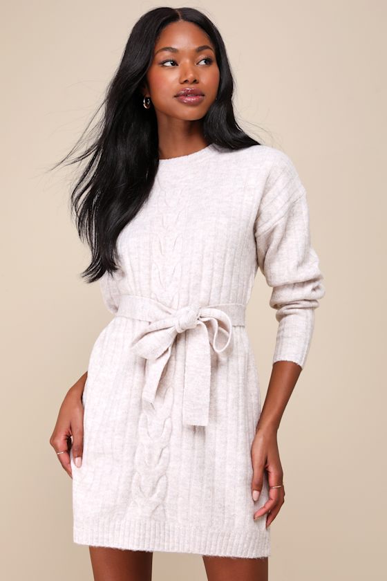 Cream Sweater Dress - Mini Sweater Dress - Long Sleeve Dress - Lulus
