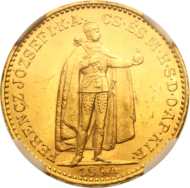 ハンガリー 1894年 20コロナ 金貨 フランツ・ヨーゼフ1世 NGC MS62