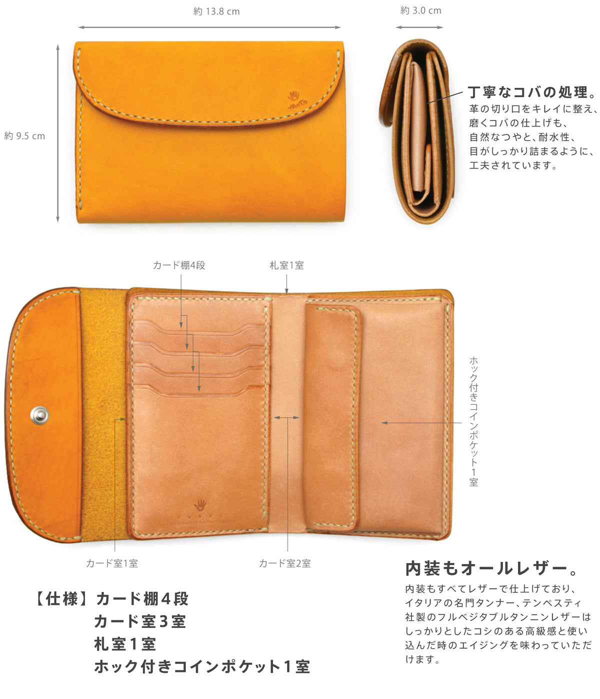 W6D ≪BLACK≫ HAND-DYED MIDDLE WALLET / 手染めミドルウォレット