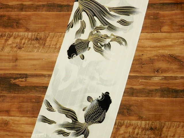 誉田屋源兵衛 綿麻ゆかた 反物 金魚 白/黒ゴールド 誉田屋ゆかた 福岡