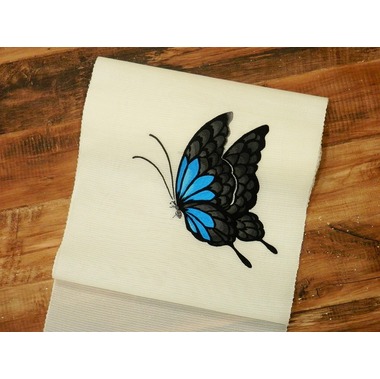 誉田屋源兵衛 九寸名古屋帯 『蝶』 黒/白 紋紗 刺繍 夏・単衣用 【お