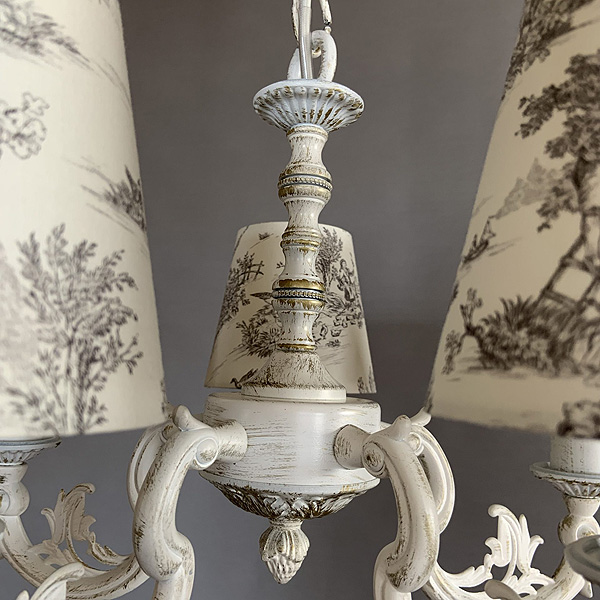 シャンデリア ホワイト フランス トワル・ド・ジュイ 5灯 シャンデリア