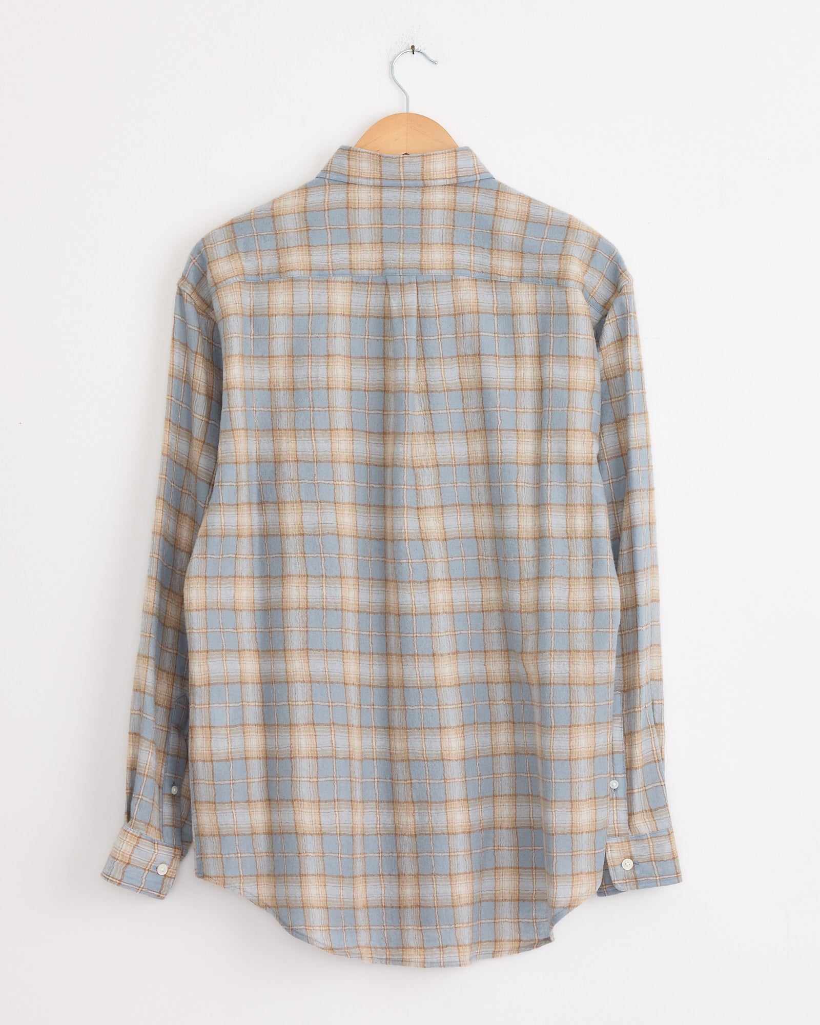 Airy Wool Check Shirt in Light Blue/Beige