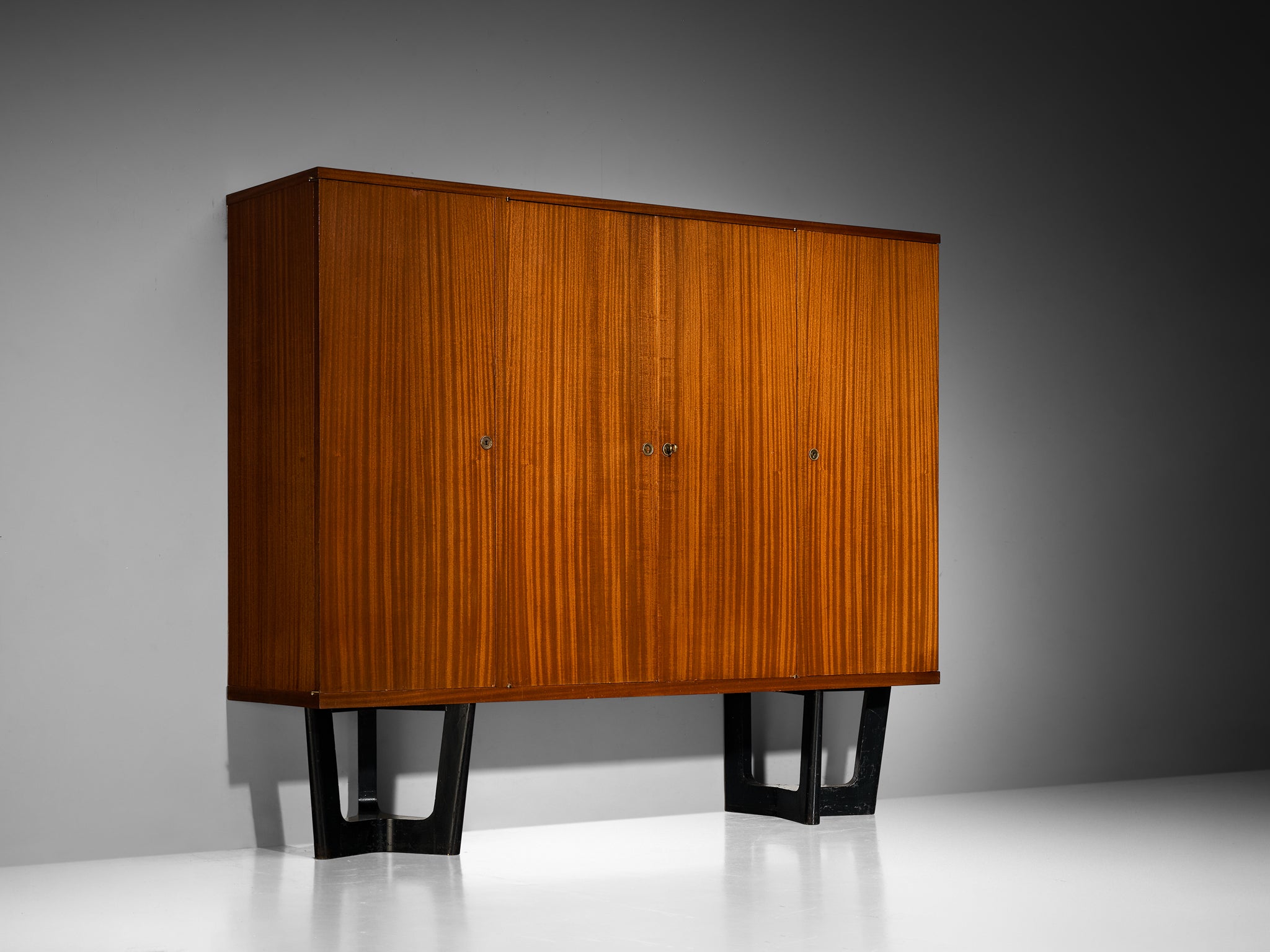 1950s Mid-Century Modern French Cabinet in Mahogany with Sculptural Ba