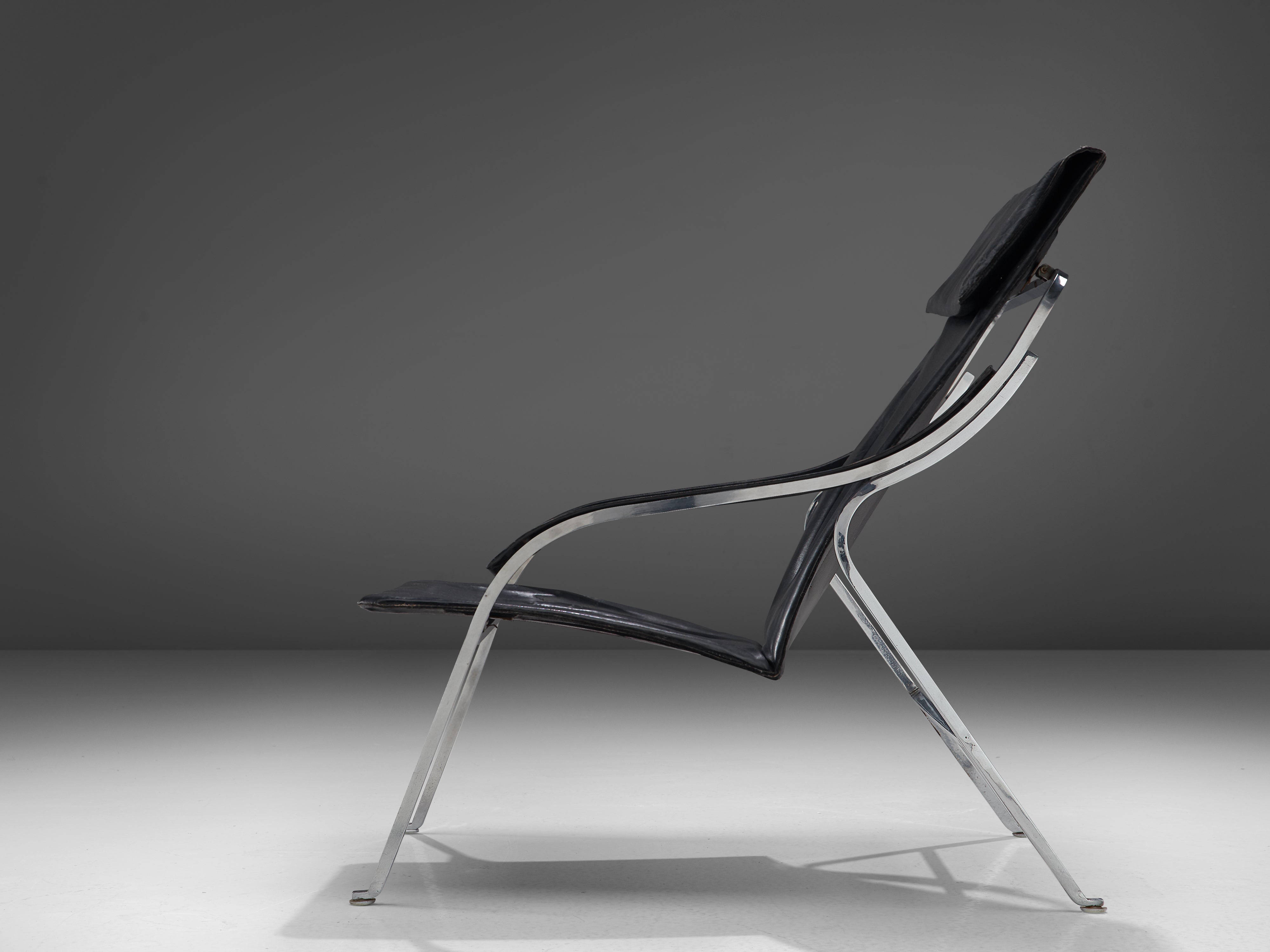 Marco Zanuso for Arflex 'Fourline' Chair in Black Leather