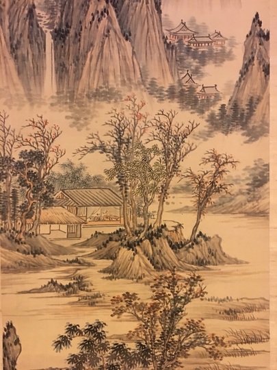 張大千 山水画 掛け軸 雲山万里図 中国画 表装済 サイズ：70×173cm